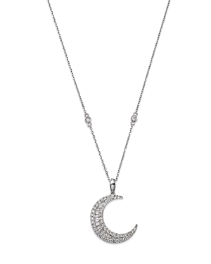 Bloomingdale's Diamond Baguette & Round Crescent Pendant Necklace In 14k White Gold, 0.62 Ct. T.w. - 100% Exclusive
