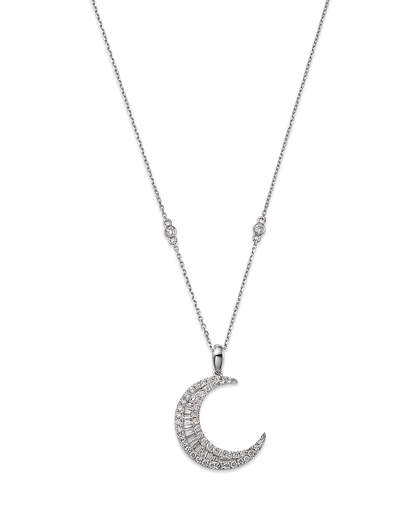 Bloomingdale's Diamond Baguette & Round Crescent Pendant Necklace In 14k White Gold, 0.62 Ct. T. W. - Exclusive In White