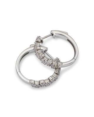 Diamond Round & Baguette Cluster Hoop Earrings in 14K White Gold, 0.96 tcw 