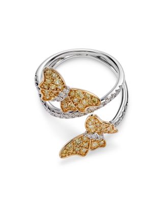 Yellow & White Diamond Butterfly Ring in 14K Yellow & White Gold