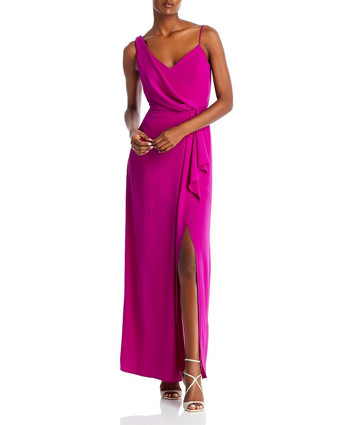 AQUA Asymmetric Overlay Crepe Gown 100 Exclusive Bloomingdale s