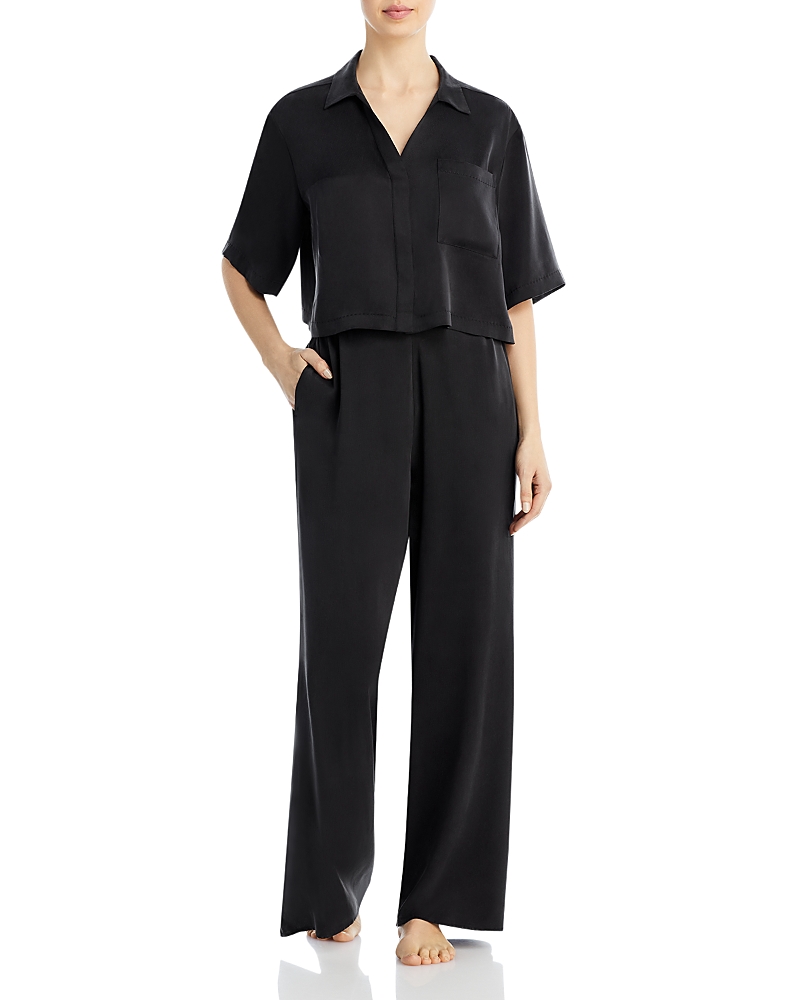 Lunya Washable Silk High Rise Pant Set In Immersed Black