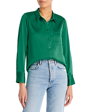 Aqua Satin Button Front Blouse - 100% Exclusive In Green