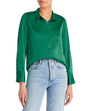 AQUA SATIN BUTTON FRONT BLOUSE - 100% EXCLUSIVE