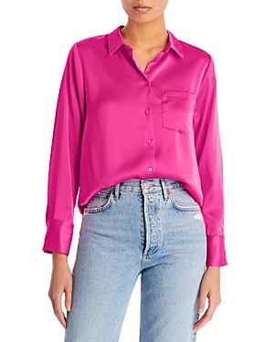 AQUA SATIN BUTTON FRONT BLOUSE - EXCLUSIVE