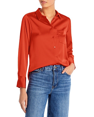 Aqua Satin Button Front Blouse - 100% Exclusive In Orange