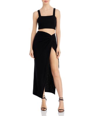 FORE - Square Neck Knit Crop Top & Twisted Split Front Maxi Skirt