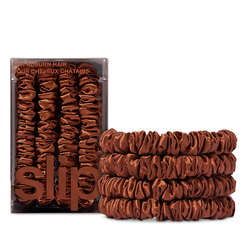 Slip Pure Silk Back To Basics Skinny Scrunchies In Auburn, Set Of 4