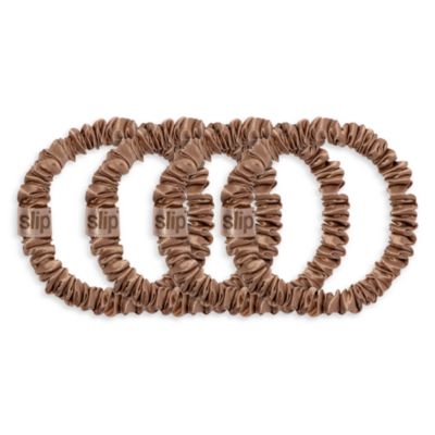 Pure Silk Back to Basics Skinny Scrunchies in Light Brown, Set of 4