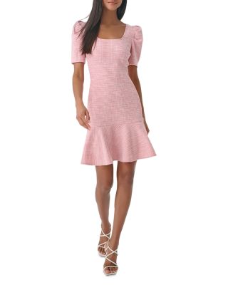 karl lagerfeld paris women's puff-sleeve belted a-line dress Women's Bow Strap Polka-Dot Midi Dress | Soft White/Black main image 1