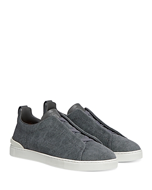 Zegna Men's Triple Stitch Canvas Slip-on Sneakers In Dark Gray