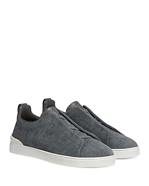 Shop Zegna Men's Canvas Triple Stitch Low Top Sneakers In Dark Gray