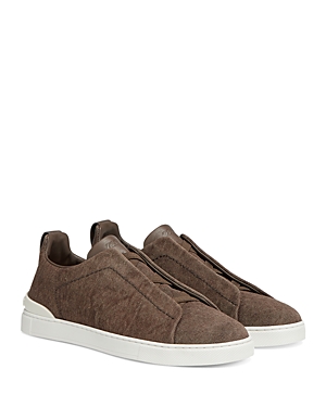 Zegna Men's Canvas Triple Stitch™ Low Top Sneakers In Brown