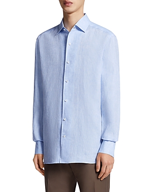 Shop Zegna Linen Long Sleeve Shirt In Bright Blue