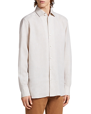 Shop Zegna Pure Linen Long Sleeve Shirt In Light Beige