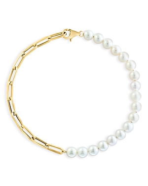 Bloomingdale's 14k Yellow Gold Cultured Freshwater Pearl Bracelet - 100% Exclusive In White/gold
