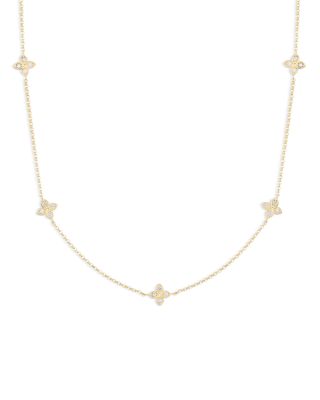 Roberto Coin - 18K Yellow Gold Verona Love by the Inch 5 Station Flower Diamond Necklace, 17"