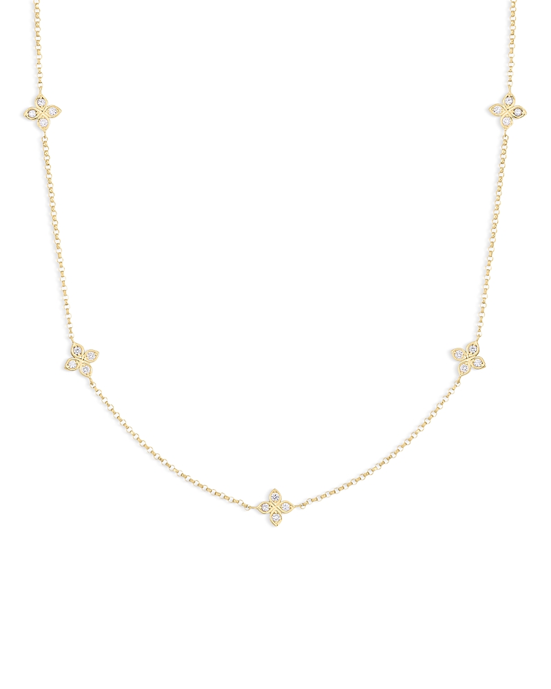 Roberto Coin 18K Yellow Gold Verona Love by the Inch 5 Station Flower Diamond Necklace, 17