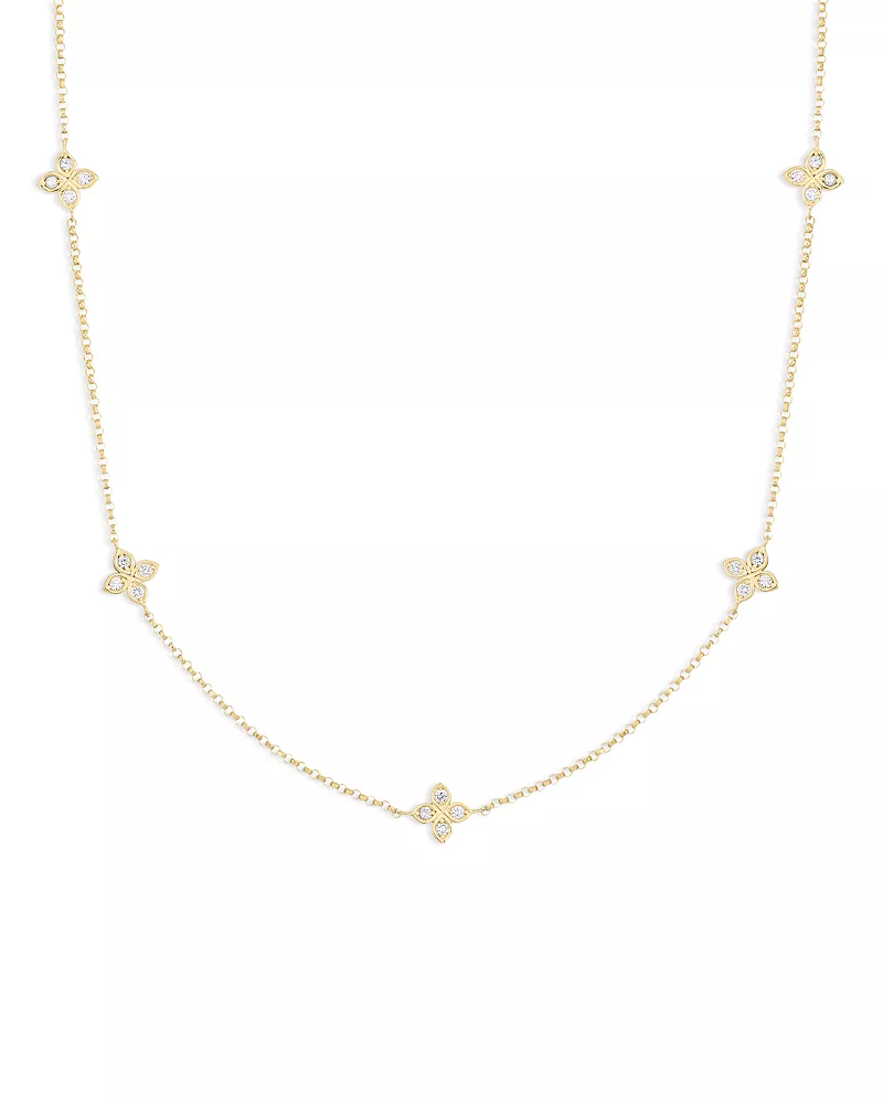 Roberto Coin 18K Yellow Gold Verona Love by the Inch 5 Station Flower Diamond Necklace, 17