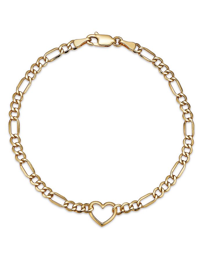 Bloomingdale's - Heart Figaro Link Bracelet in 14K Yellow Gold - 100% Exclusive