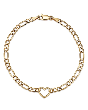 Bloomingdale's Heart Figaro Link Bracelet In 14k Yellow Gold - 100% Exclusive
