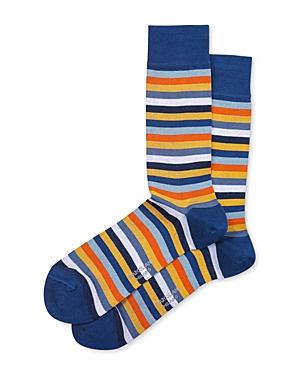 Marcoliani Pima Cotton & Nylon Lisle Rainbow Stripe Socks In Blue/orange