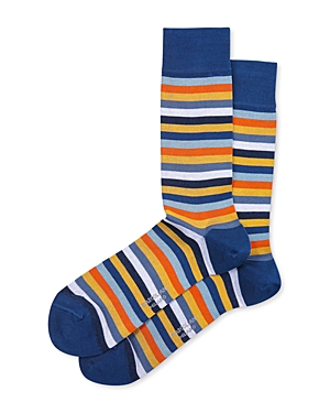 Marcoliani Rainbow Stripe Crew Socks In Blue/orange