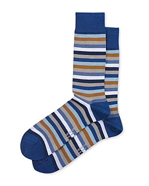 Marcoliani Pima Cotton & Nylon Lisle Rainbow Stripe Socks In Navy/brown