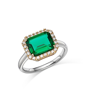 Bloomingdale's Emerald And Diamond Halo Ring In 14k Yellow & White Gold - 100% Exclusive In Green/white