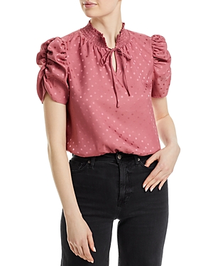Status By Chenault Ruched Sleeve Smock Neck Top In Baked Pink