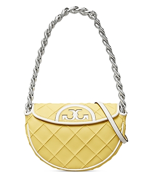 Tory Burch Quilted Fleming Mini Shoulder Bag In Vintage Lemon/silver