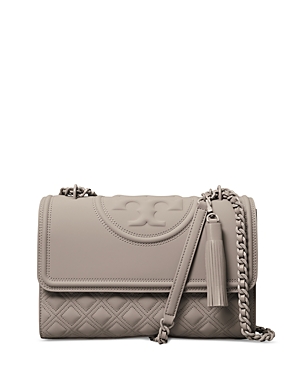 Tory Burch Fleming Medium Quilted Leather Convertible Shoulder Bag In Matte Gray Heron