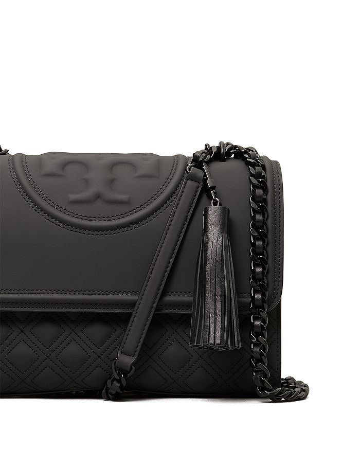 Shop Tory Burch Fleming Medium Quilted Leather Convertible Shoulder Bag In Matte Black