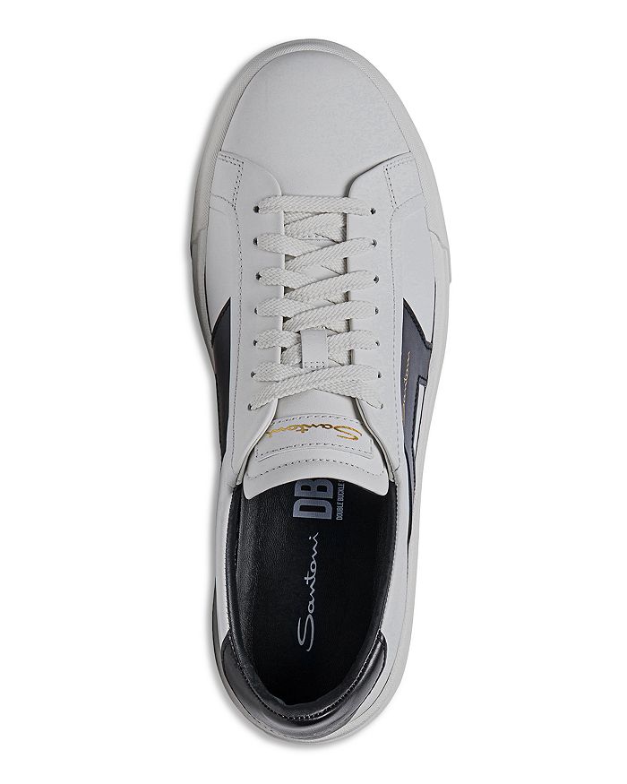 Shop Santoni Men's Double Buckle Lace Up Sneakers In White/black
