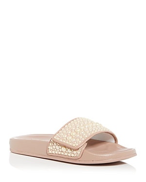 Jimmy Choo Fitz Embellished Pool Slide In Ballet Pink