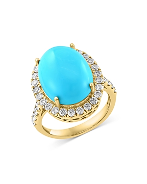Bloomingdale's Turquoise & Diamond Cabochon Halo Ring In 14k Yellow Gold - 100% Exclusive In Blue/yellow
