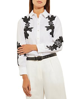 Misook - Floral Applique Button Front Shirt