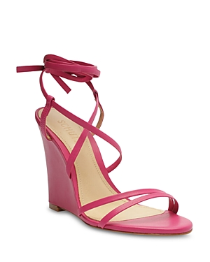 Schutz Deonne Ankle Wrap Wedge Sandal In Hot Pink