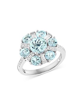 Bloomingdale's - Aquamarine & Diamond Flower Ring in 14K White Gold - 100% Exclusive