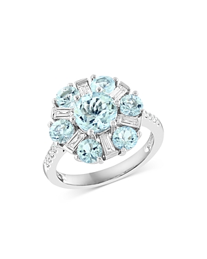 Bloomingdale's Aquamarine & Diamond Flower Ring In 14k White Gold - 100% Exclusive In Blue/white