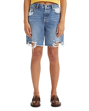 LEVI'S 501 HIGH RISE DISTRESSED DENIM SHORTS IN PEDAL TIME