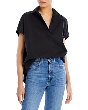 Shop French Connection Cele Short Sleeve Cotton Top In Black