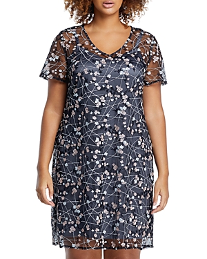 ESTELLE PLUS RHEA EMBROIDERED MESH DRESS