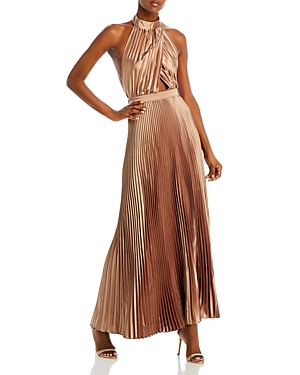 L'IDÉE L'IDEE RENAISSANCE METALLIC PLEATED HALTER GOWN