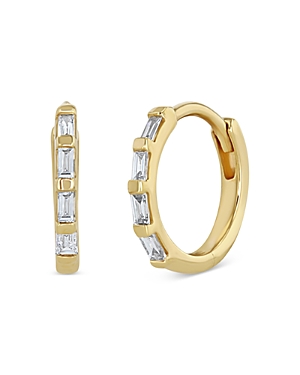 Zoë Chicco 14k Yellow Gold Baguette Diamond Hinge Huggie Hoop Earrings In Gold/white