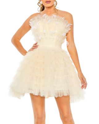 Mac Duggal - Feathered Strapless Tulle Fit and Flare Dress