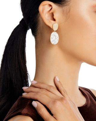 18K Yellow Gold Lunaria Howlite & Diamond Drop Earrings - Exclusive