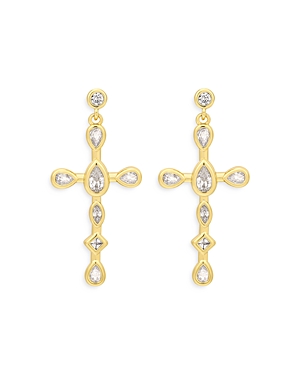 Luv Aj Bezel Stone Cross Earrings