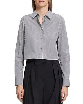 Theory - Striped Cropped Button Front Shirt