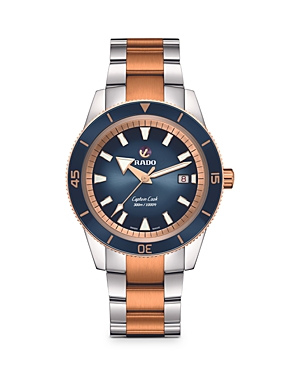 Rado Men's Swiss Automatic Captain Cook Two-tone Stainless Steel Bracelet Watch 42mm In Blue/rose Gold